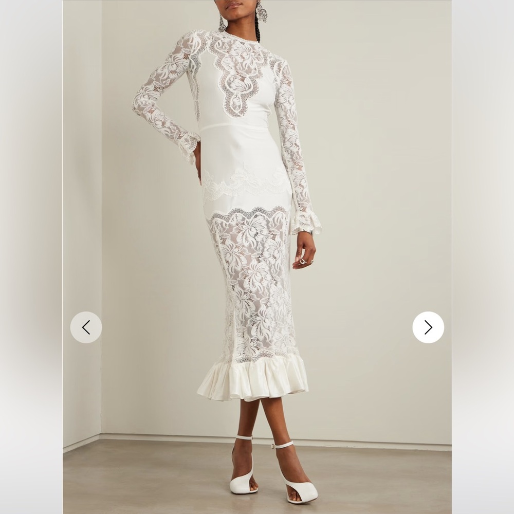 Paco Rabanne Ruffled satin and lace midi dress